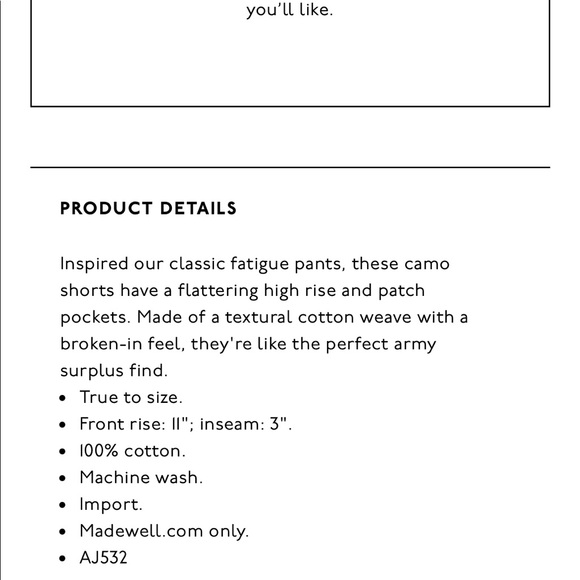 NWT Madewell Camo Shorts - Picture 8 of 8